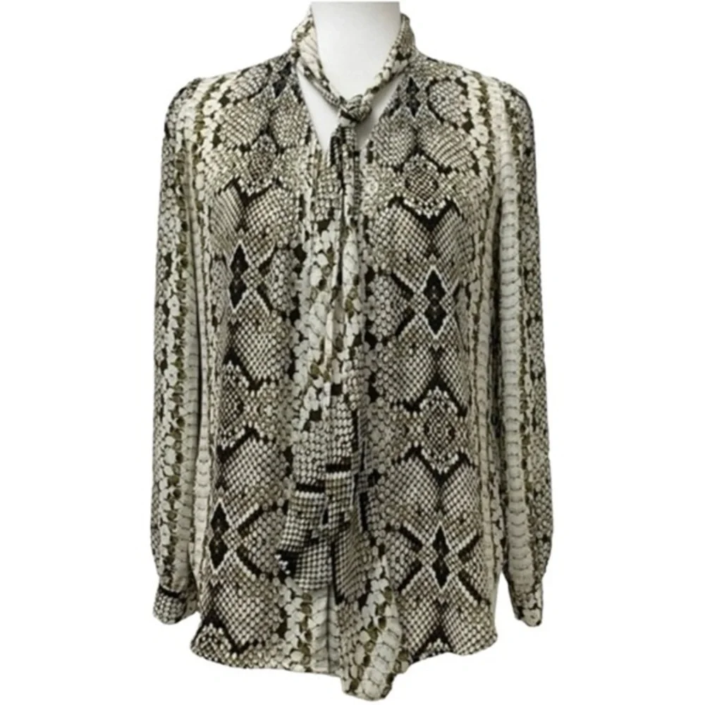 J. Crew Drapey Tie-Neck Top in Snakeskin Print